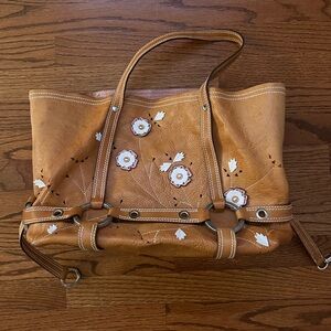 LUELLA Daria Leather Tote Floral Appliqué